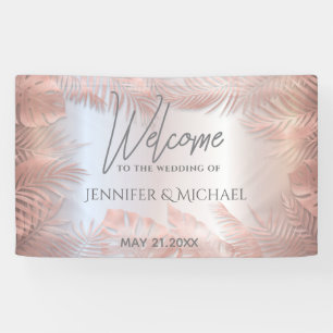 Rose gold foil metallic tropical leaves romantic banner