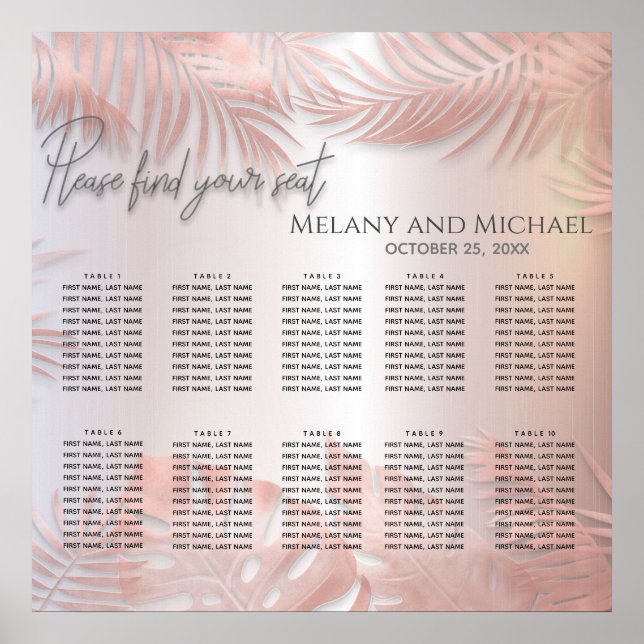 Rose gold foil metallic tropical leaves romantic poster (Front)