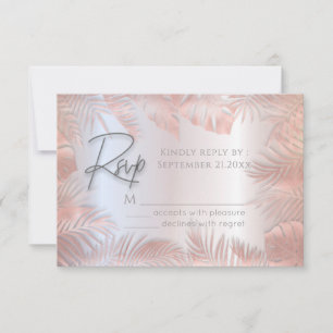 Rose gold foil metallic tropical leaves romantic RSVP card