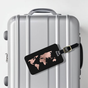 Rose Gold Foil Metallic World Map Luggage Tag