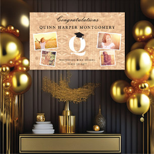 Rose Gold Foil Monogram 4 Photo Stylish Grad Party Banner