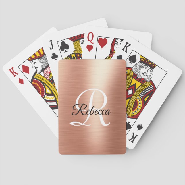 Rose Gold Foil Monogram Personalized Playing Cards (Back)