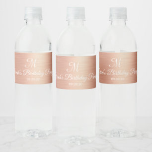 Rose Gold Foil Monogram Wedding Birthday Favour Water Bottle Label