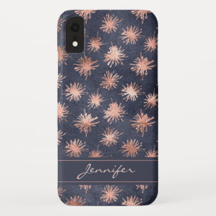 Rose Gold Foil - Navy Blue Pattern - Add Your Name iPhone XR Case
