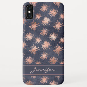 Rose Gold Foil - Navy Blue Pattern - Add Your Name iPhone XS Max Case