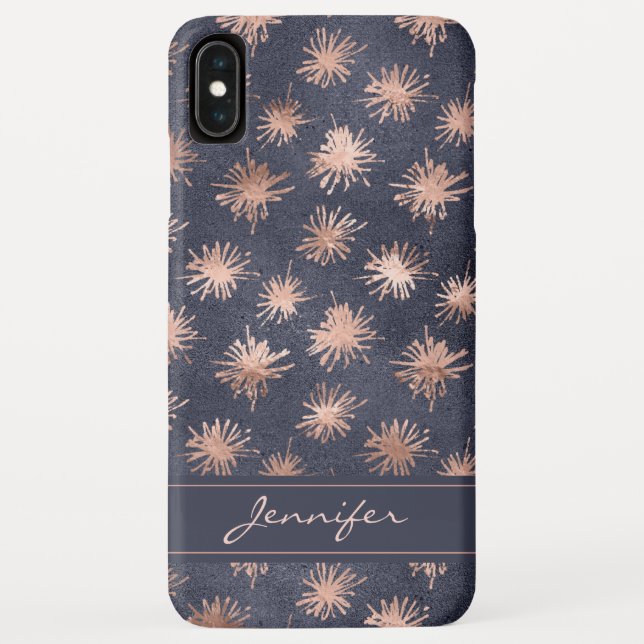 Rose Gold Foil - Navy Blue Pattern - Add Your Name Case-Mate iPhone Case (Back)