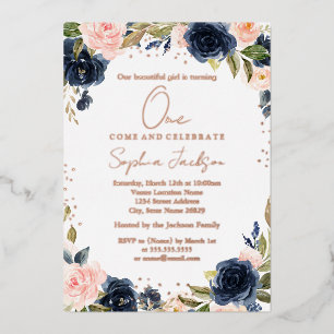 ROSE GOLD FOIL Navy Blush 1st Girl Birthday Foil
