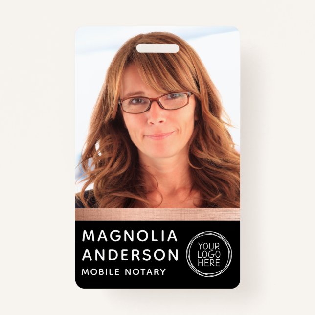 Rose Gold Foil Notary Photo Barcode Logo Badge (Front)
