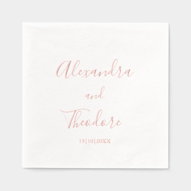Rose Gold Foil Personalized Wedding Cocktail Foil Napkins (Front)