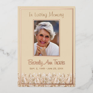 Rose Gold Foil Photo Funeral Card with Poem