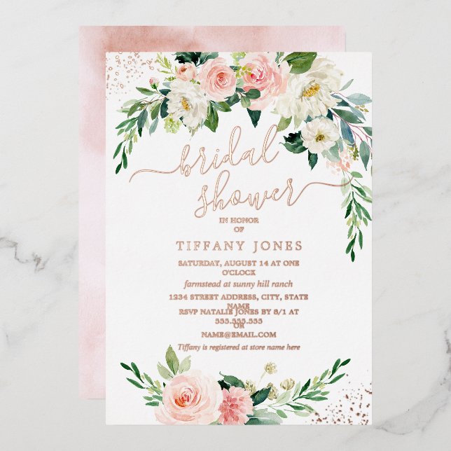 ROSE GOLD FOIL Pink Floral Bridal Shower  (Front/Back)