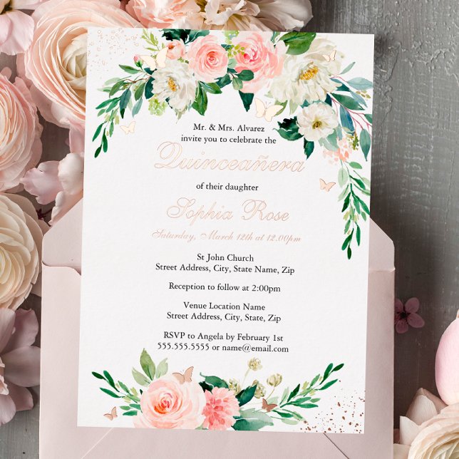 ROSE GOLD FOIL Pink Floral Quinceanera (Creator Uploaded)