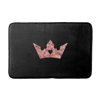 Rose Gold Foil Princess Crown on Black Bath Mat