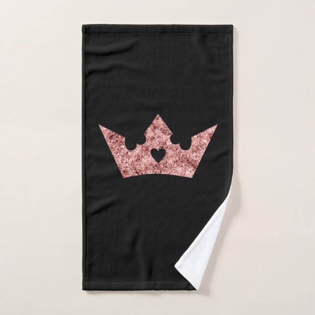 Rose Gold Foil Princesse Couronne sur noir (Serviette à main)