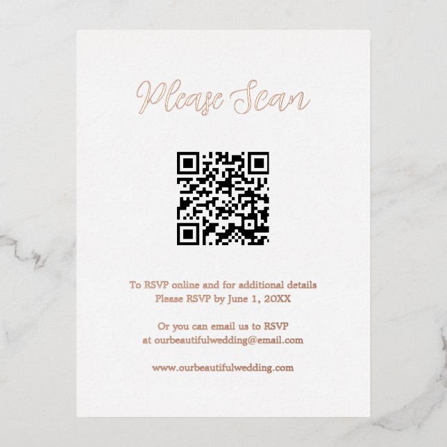 Rose Gold Foil QR Code Wedding Enclosure Card (Front)
