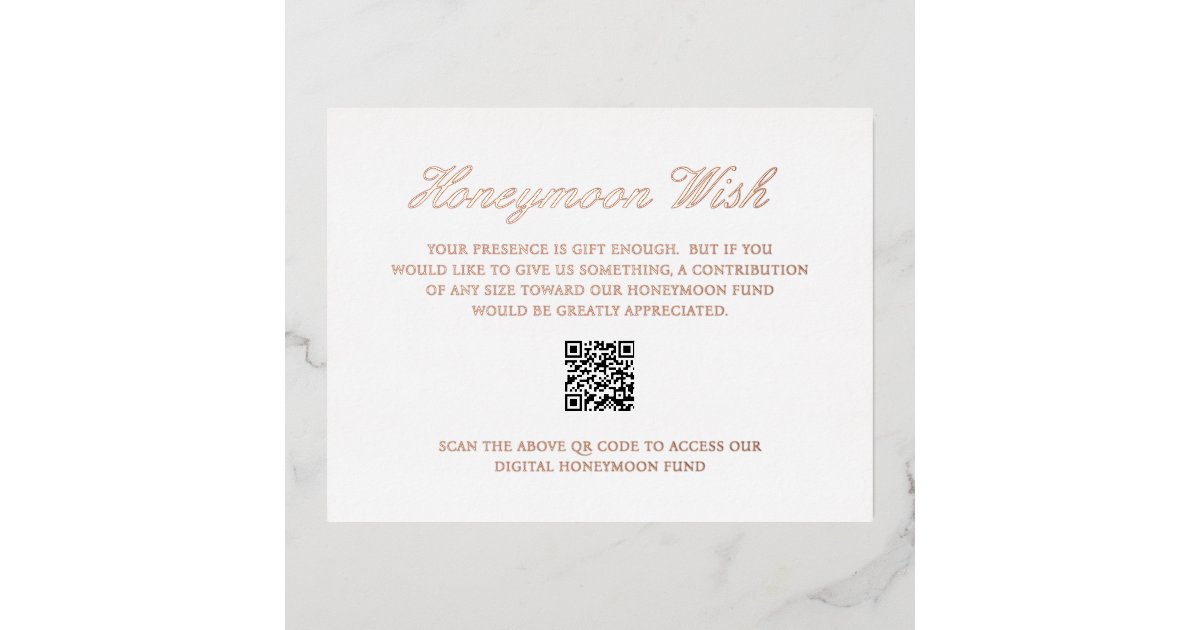 Rose Gold Foil QR Code Wedding Enclosure Card Zazzle