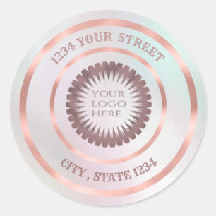Rose gold foil return address business custom logo classic round sticker