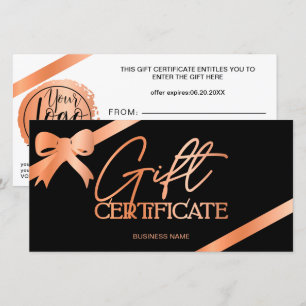 Rose gold foil ribbon black logo gift certificate