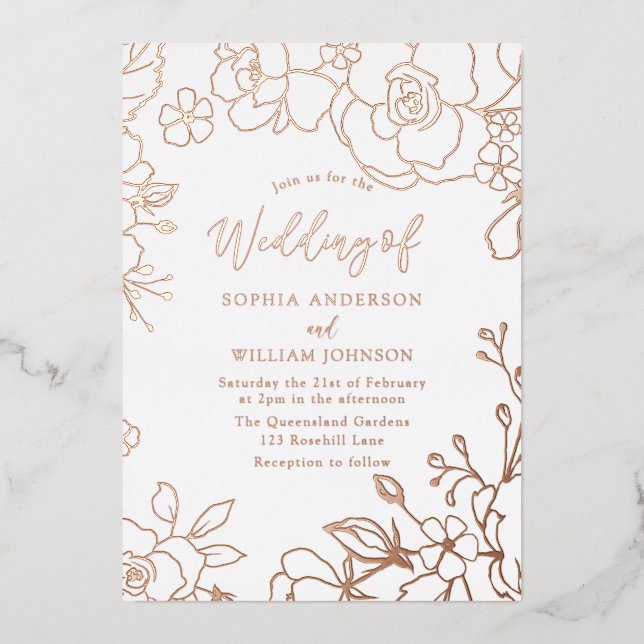 Rose Gold Foil Rose Gold Leaves Wedding (Front)