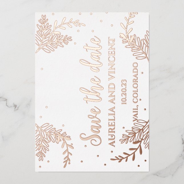 Rose gold foil save the date card (Front)