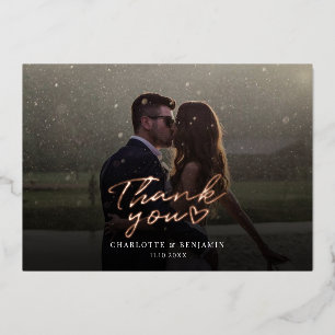 Rose Gold Foil Script Mariage photo Carte de remer