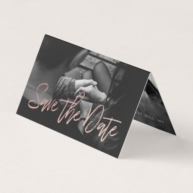 Rose Gold Foil Script Photo Enregistrer La Carte D (Devant)