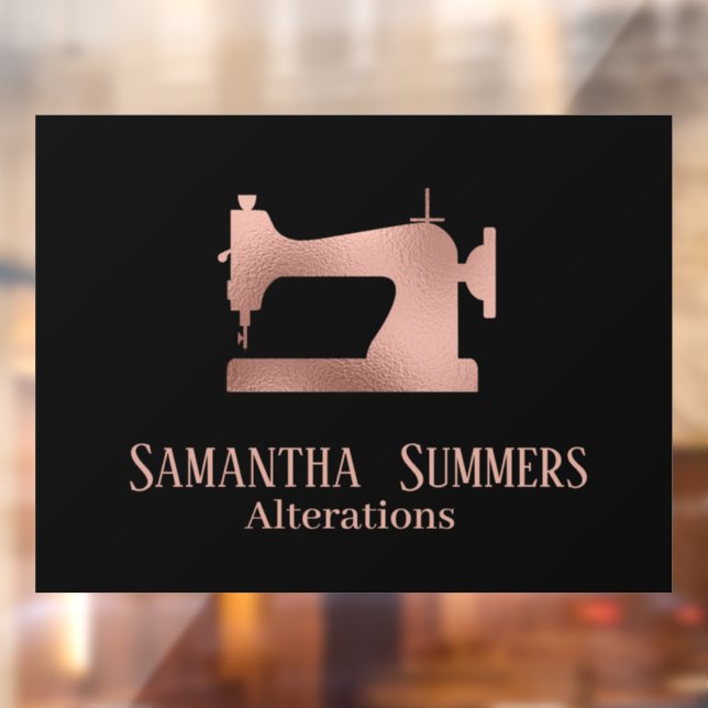 Rose Gold Foil Sewing Machine Alterations Tailor Window Cling (Sheet 2)