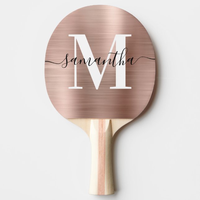 Rose Gold Foil Signature Modern Monogram Photo Ping Pong Paddle (Front)