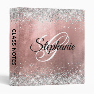 Rose Gold Foil Silver Glitter Fancy Monogram Binder