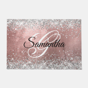 Rose Gold Foil Silver Glitter Fancy Monogrammed Doormat