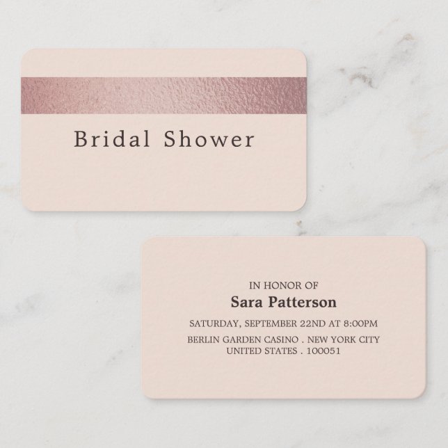 Rose Gold Foil Stripe, Fête des mariées Ticket Inv (Devant / Derrière)