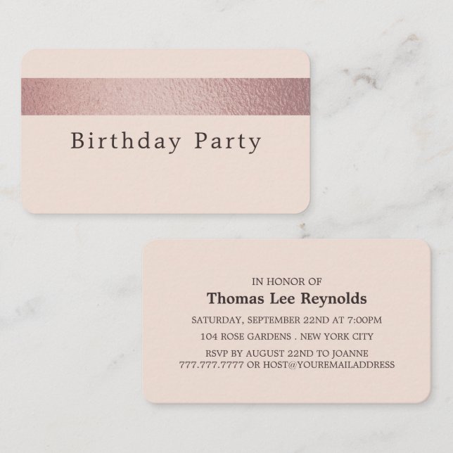 Rose Gold Foil Stripe, Pink Birthday Party Ticket (Front/Back)