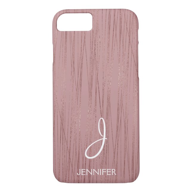 Rose Gold Foil Striped Pattern Monogram Case-Mate iPhone Case (Back)
