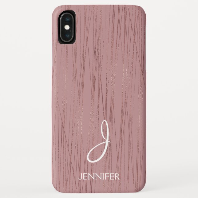 Rose Gold Foil Striped Pattern Monogram Case-Mate iPhone Case (Back)