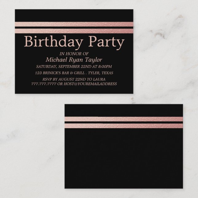 Rose Gold Foil Stripes Birthday Party Ticket (Front/Back)