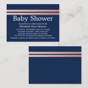 Rose Gold Foil Stripes, Blue Baby Shower Invite