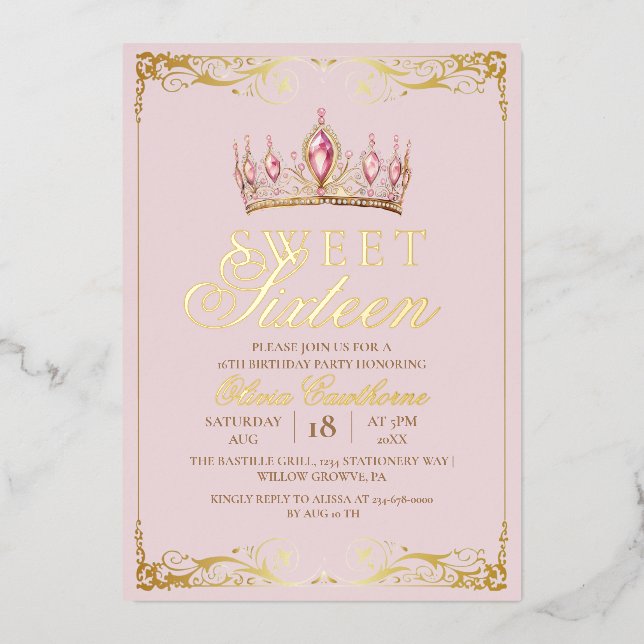  Rose Gold Foil Sweet 16 Elegant Birthday (Front)