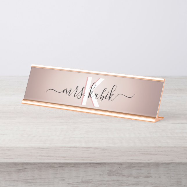 Rose Gold Foil Teacher Desk Name Plate (Front)