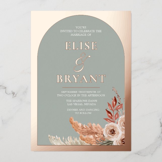 Rose Gold Foil Text Arch Boho Floral Wedding (Front)