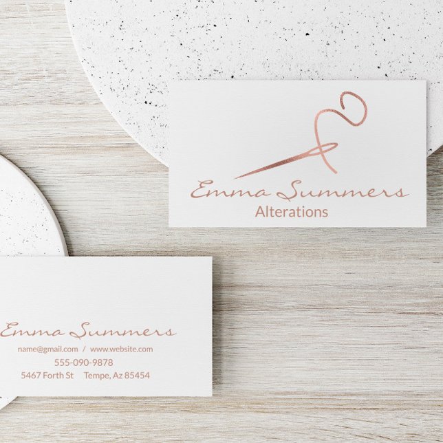 Rose Gold Foil Thread Needle Sew Alterations Business Card (Creator Uploaded)