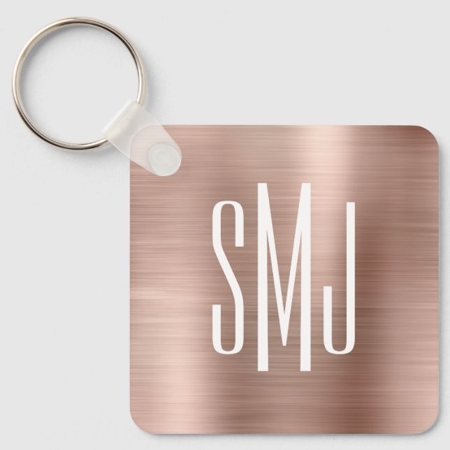 Rose Gold Foil Three Letter Monogram Keychain (Front)
