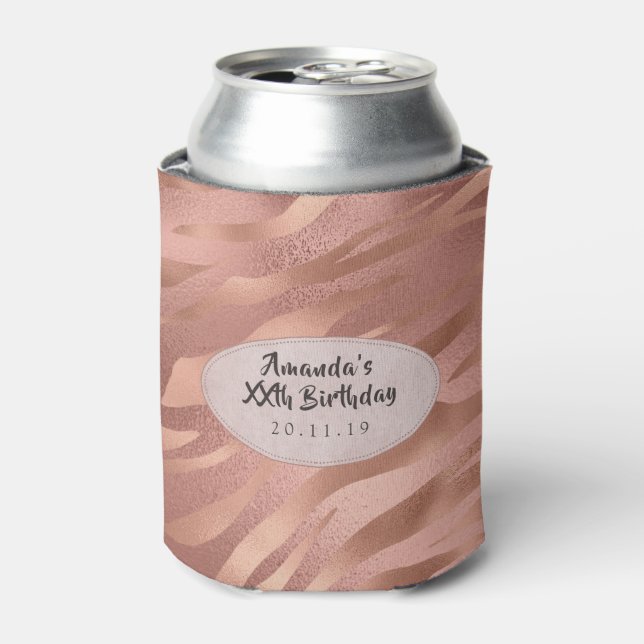 Rose Gold Foil Tiger Stripes Can Cooler (Can Front)