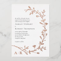 Rose Gold Foil Vine Scroll Wedding Invitation, 