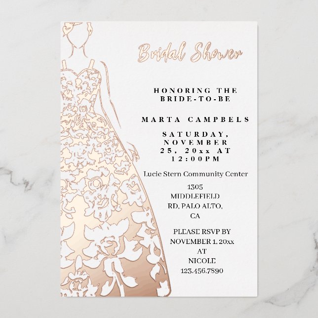 Rose Gold Foil Wedding Dress Bridal Shower (Front)