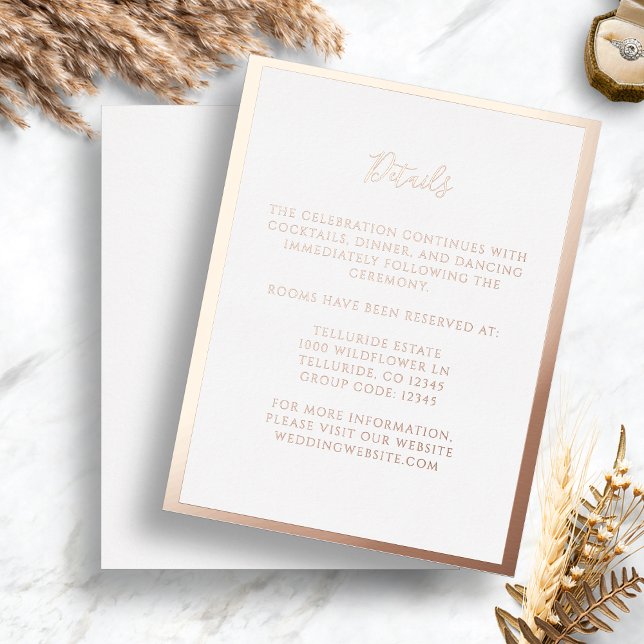Rose Gold Foil Wedding Enclosure Card (Rose Gold Border Modern Simplet Foil Wedding Details Enclosure Card by Painted Paperie
)