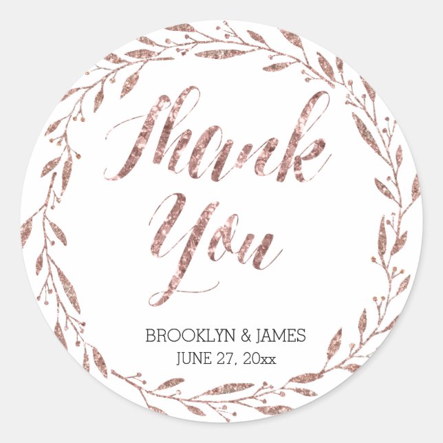 Rose Gold Foil Wedding Stickers Round Wreath (Front)