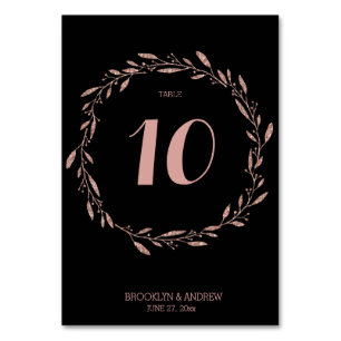 Rose Gold Foil Wedding Table Numbers Floral Black