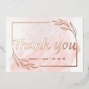 Rose gold foil wedding thank you card