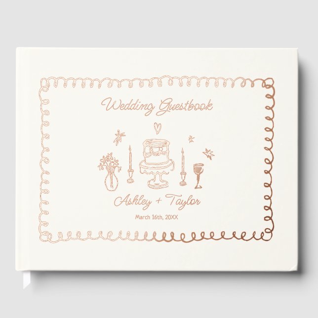 Rose Gold Foil Whimsical Fun Wedding  Guest Book (Front)