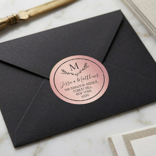 Rose Gold Foil Wreath Monogram Return Address Classic Round Sticker